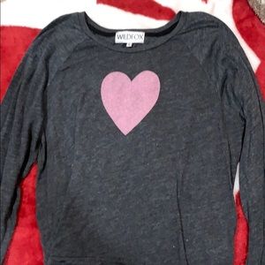 wildfox gray bell sleeve shirt with pink heart